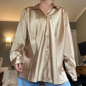 Maggie Barnes Gold Champagne Button Down Blouse